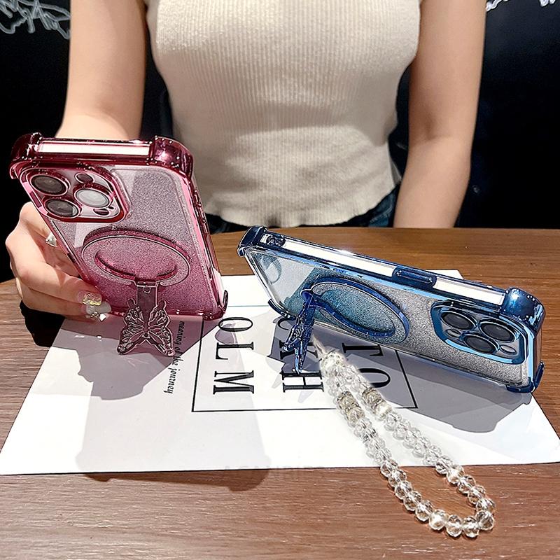 A 16 26 36 56 Butterfly Holder Lanyard Case For Samsung Galaxy A16 A26 A36 A56 5g A05s Plating Shockproof Silicone Stand Cover
