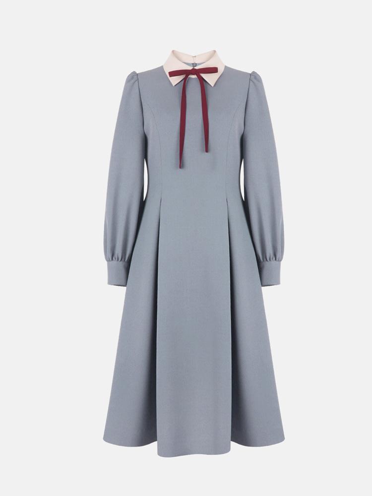 L By L Blue Wine Color Block Ribbon A-Line Dress