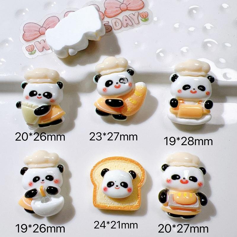 10Pcs New Cute Resin Mini Chef Panda Series Flat Back Manicure Parts Embellishments For Hair Bows Accessories
