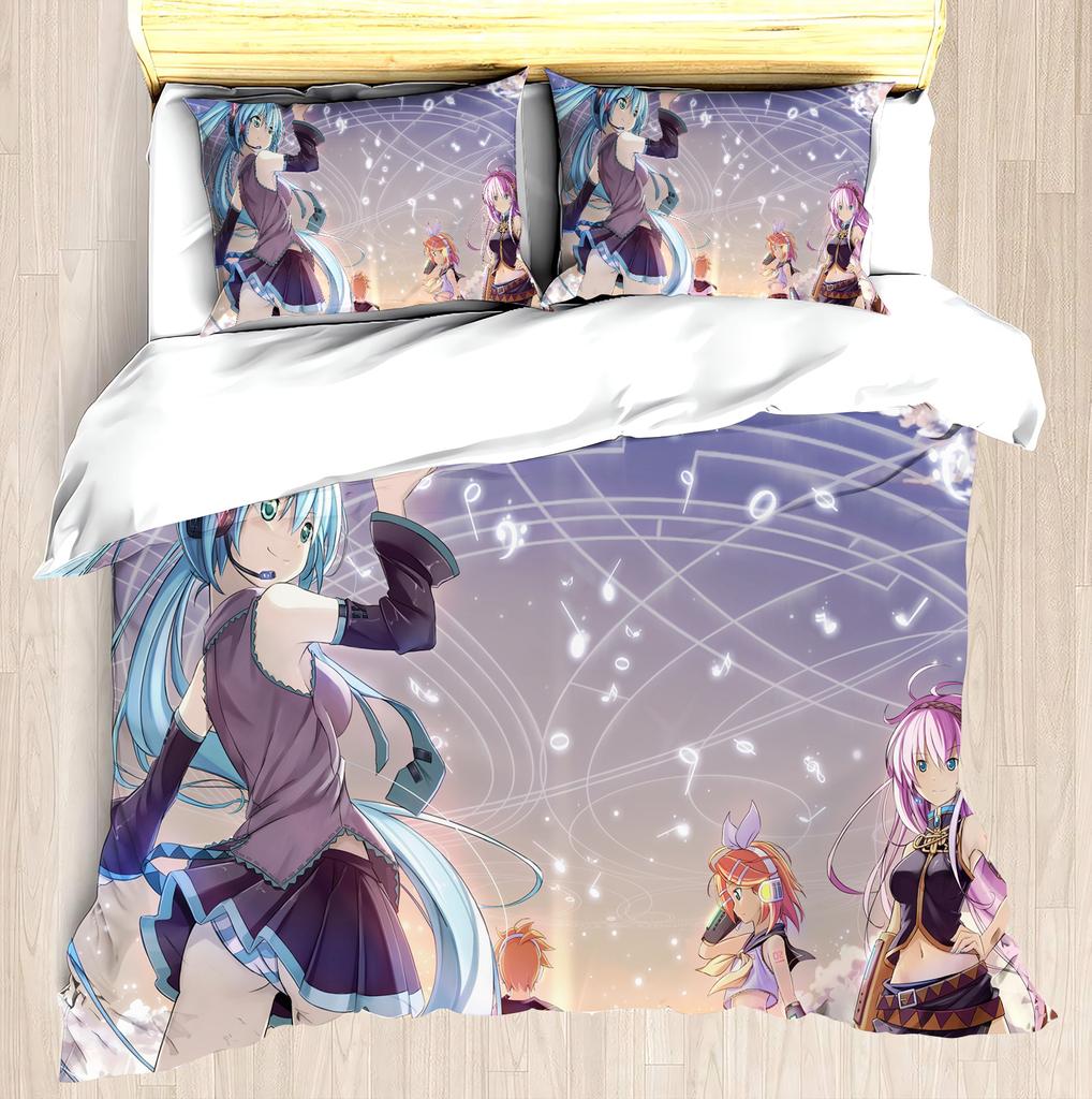 Hatsune Miku Anime Haus Schlafzimmer Komfort Nordisches Polyester Material Geeignet für Kinder und Erwachsene 3-teiliges Set