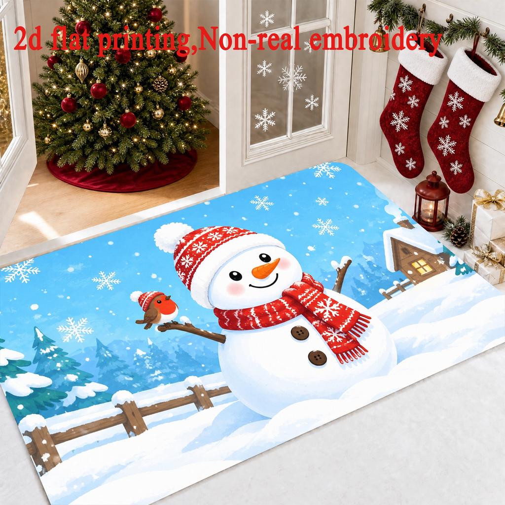 Snow Cabin Santa Christmas Doormat Snowman Lantern Gift Sled Floor Rug Front Door Xmas Seasonal Decoration