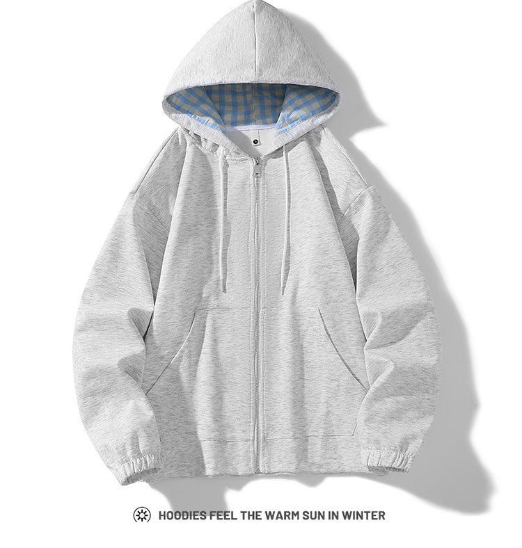 Autumn Winter Unisex Heavyweight Loose Hooded Cardigan - Trendy Solid Color Men's Outerwear