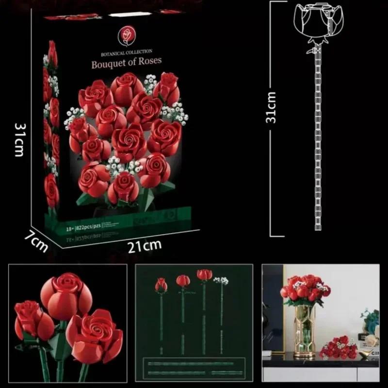 Compatible with Lego Bouquet Building Blocks New Assembled Ornaments Preserved Fresh Flower Valentine's Day Toys  Roses10328