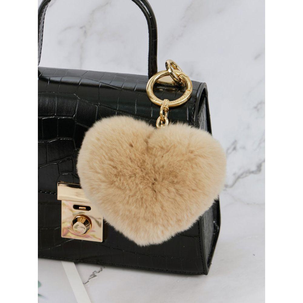 MAIA Rabbit Fur Heart Keychain & Charm - Beige