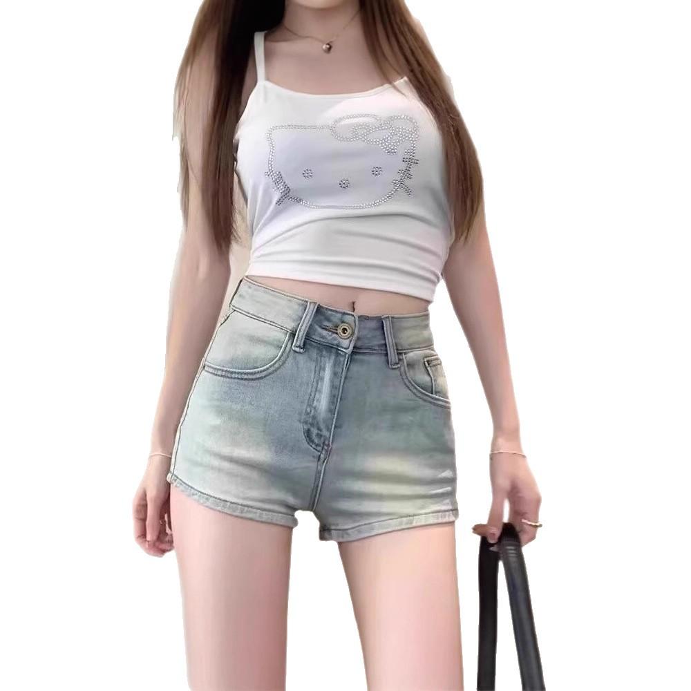 

Новые джинсовые шорты выбеленного голубого цвета, летние, новые, с высокой посадкой, тонкие, универсальные 3XL синий