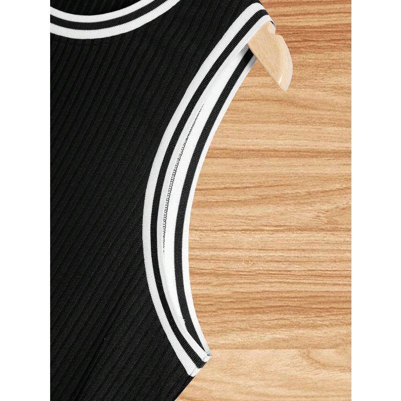 Men's Ribbed Knit Slim Fit Color Block Tank Top.