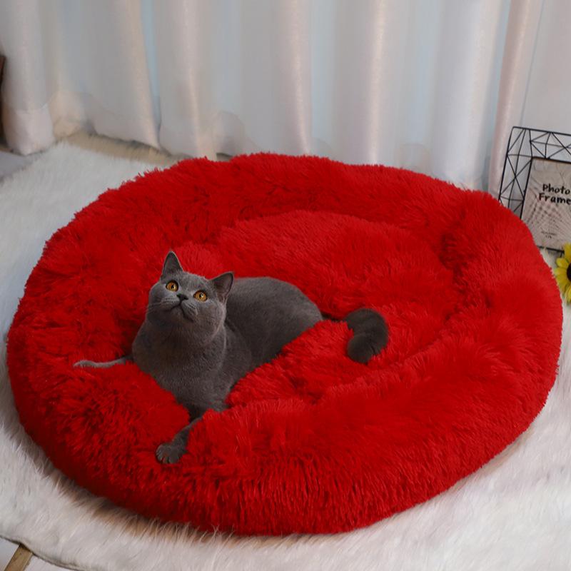 Round Warm Winter Pet Bed for Dogs & Cats - Non-Stick Hair Sleeping Nest for Small Pets