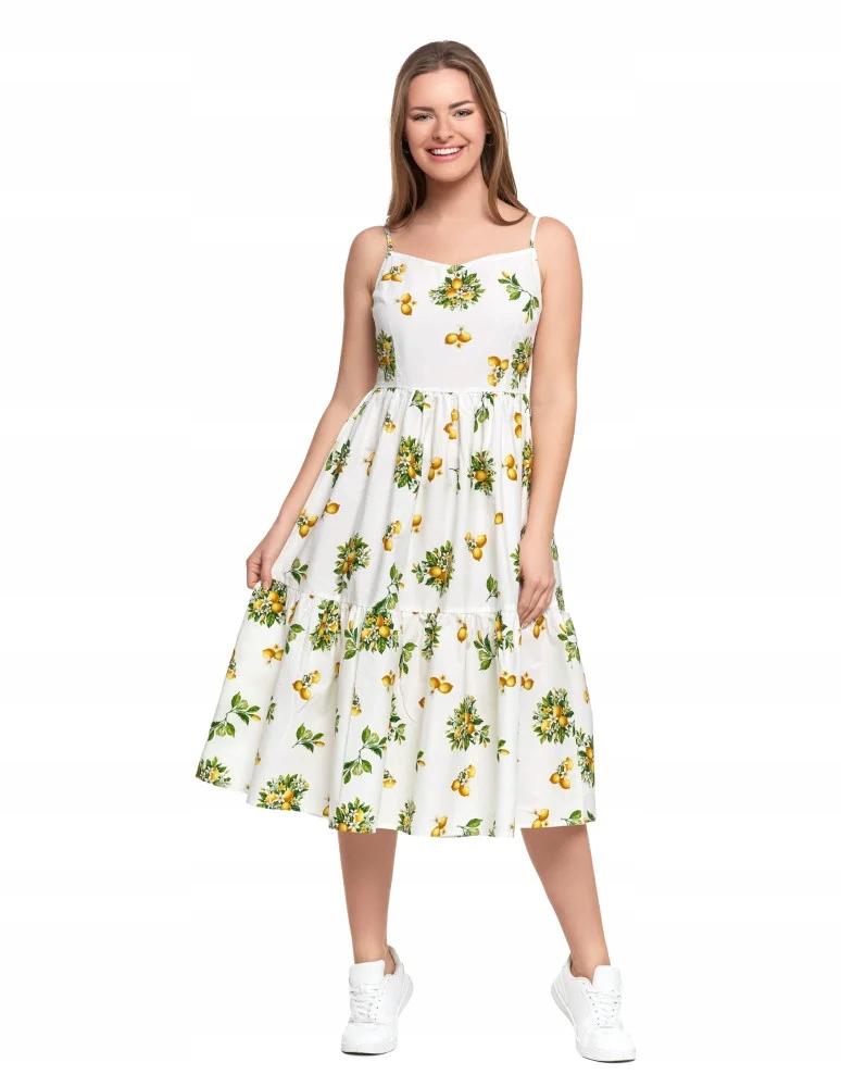 Women's Midi Dress with Straps and Ruffles Stylish Classic MORAJ XXL PATT 2
