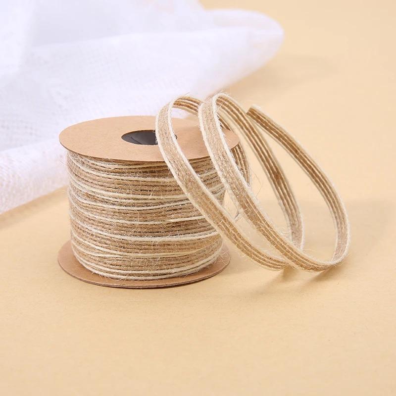 

10M/Roll Natural Vintage Jute Burlap Hessian Ribbon With Lace Rustic Wedding Party Decoration DIY Craft Gift Packing Webbing 10M