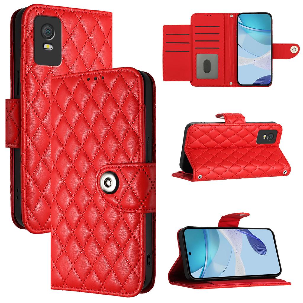 6-Color PU Leather Diamond Check-Patterned Wrist Strap Wallet Phone Case for TCL 305,TCL 306,TCL 30,303,30T,40 SE,403,408,T-Mobile REVVL 7 Pro...