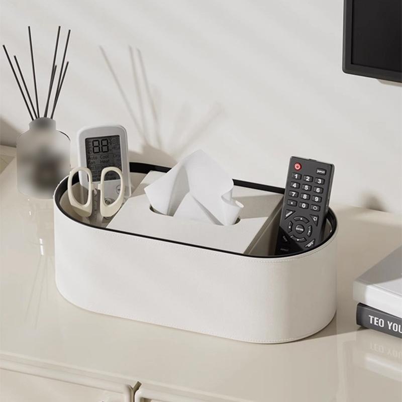 High-End Leather Paper Box Light Luxury Tissue Box Bathroom Living Room Bedroom Desktop Creative Oval Napkin Storage Box