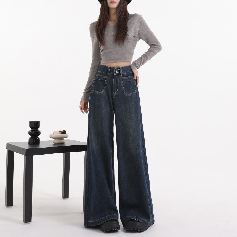 

2025 Winter Women s Plus Velvet High-Waisted Wide-Leg Jeans - Petite, Straight, Loose, Slimming Floor-Length Pants Extra Large