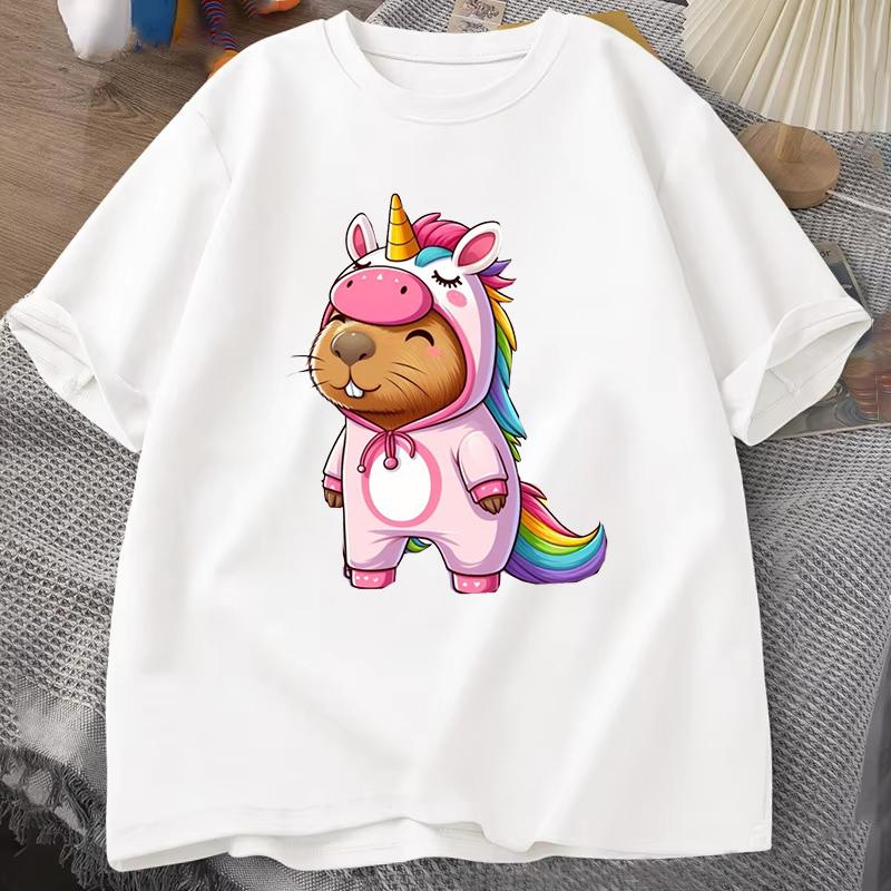 New Cute Unicorn Capibala Print Casual Tshirt Women Unisex T Shirt Summer Casual Short Sleeve Harajuku Tops Unisex Tops