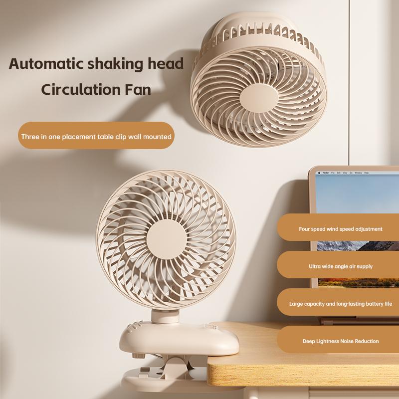 Multi functional portable clip fan, high wind power USB charging adjustable oscillating circulating fan, office desktop fan.