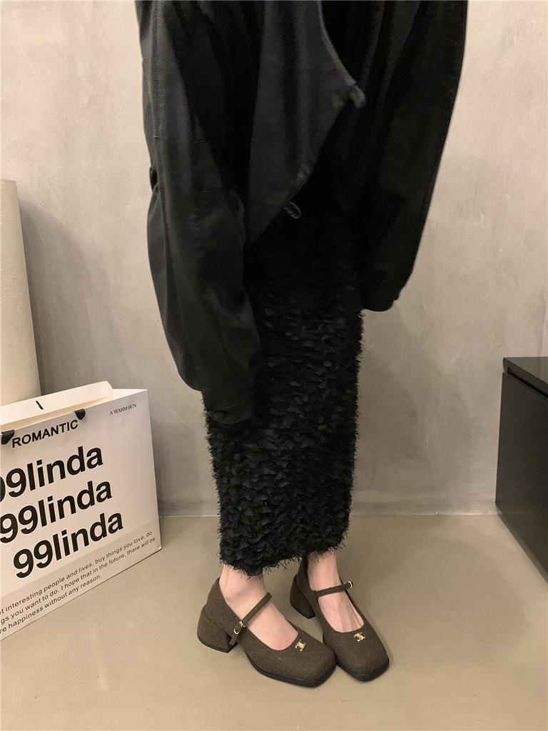 High Sense~ Mary Jane Schuhe Damen Goldschnalle mit Loafers Frühlingskleid Tragen 5Cm Kleine Lederschuhe