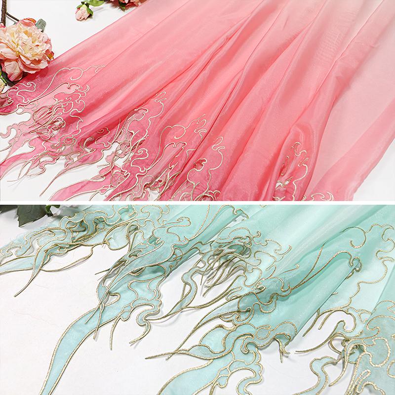 1M Chinese Style Heavy Industry Embroidery Fabric Gradient tail DIY Edges Designer Fabric For Sewing Hanfu Dress Costume