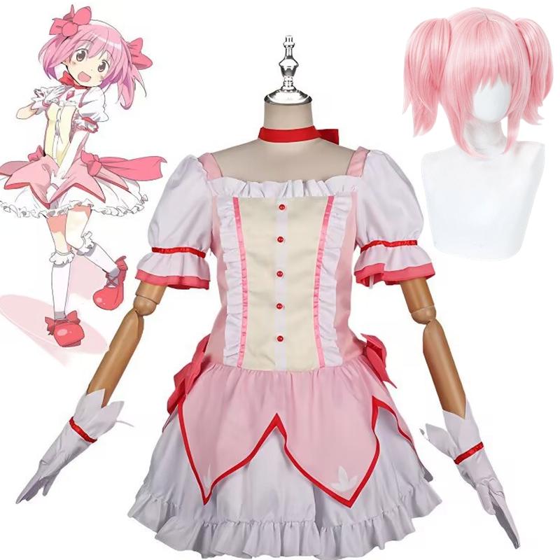 Anime Magische Meisje Kaname Madoka Cosplay Kostuum Kawaii Lolita Feest Halloween Roze Jurk Pruik Idol Puella Magi Madoka Outfits S white