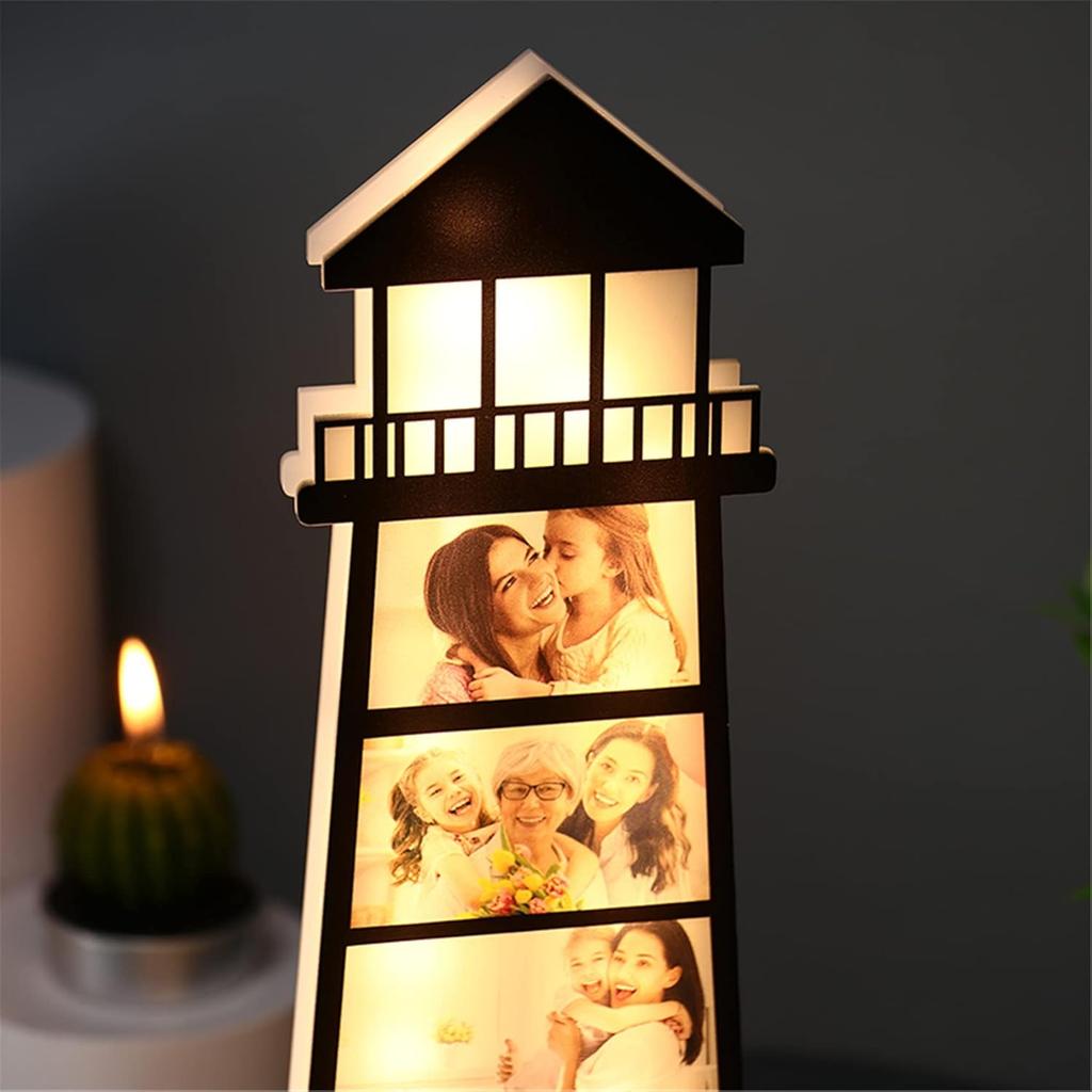 Personalized Lighthouse Photo Night Light Custom Family Picture Frame Light Acrylic Photo Lamp Gifts for Birthday Mom from Daughter Son(Style 11)