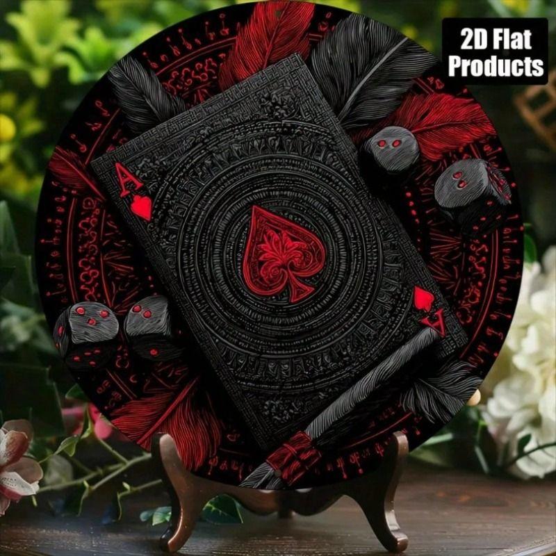 Metal Round Wall Sign 8x8 Inch Red Heart Vintage Black Poster for Home