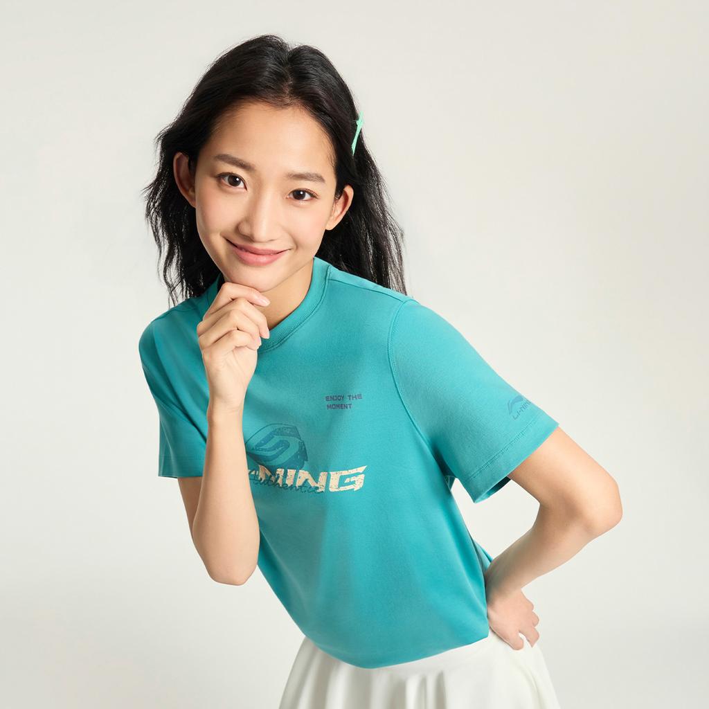 Li-Ning Round Neck Letter Print Logo T-Shirt Women tops ATSW276-9