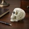 Halloween Skull Decor Figurine, Hear See Speak No Evil Skeleton Head Funny Sculpture Statue, Gothic Resin Home for Desk, Bookshelf, Mantel,