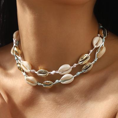 N12486 Bohemian Ethnic Style Shell Woven Necklace Summer Seaside Leisure Vacation Party Party Accessories
