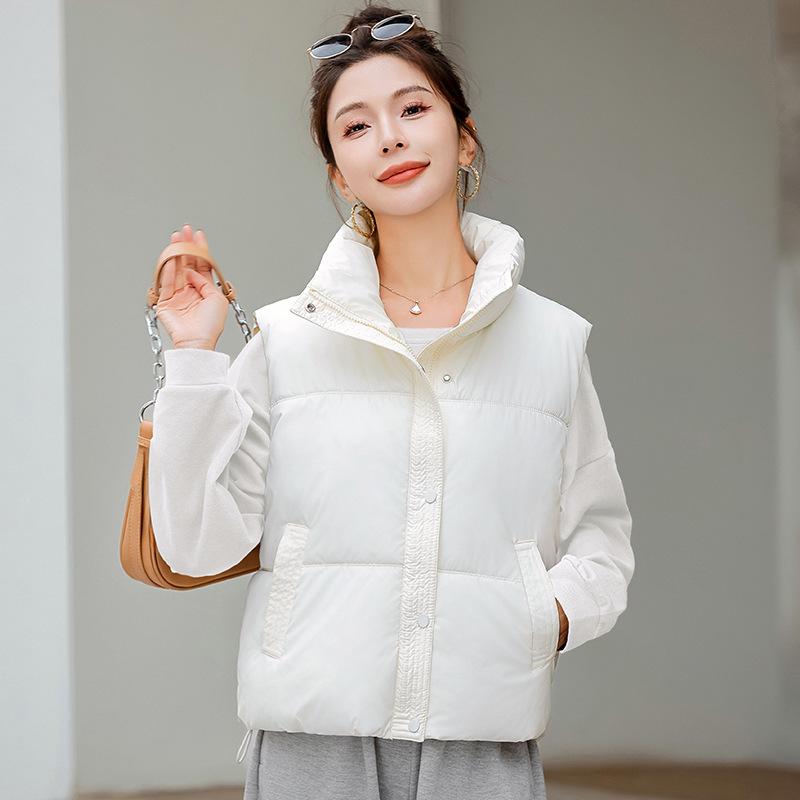 Winter Down Cotton Vest Women's Stand-up Collar Cotton Vest Casual Leather Lambskin Vest Jacket