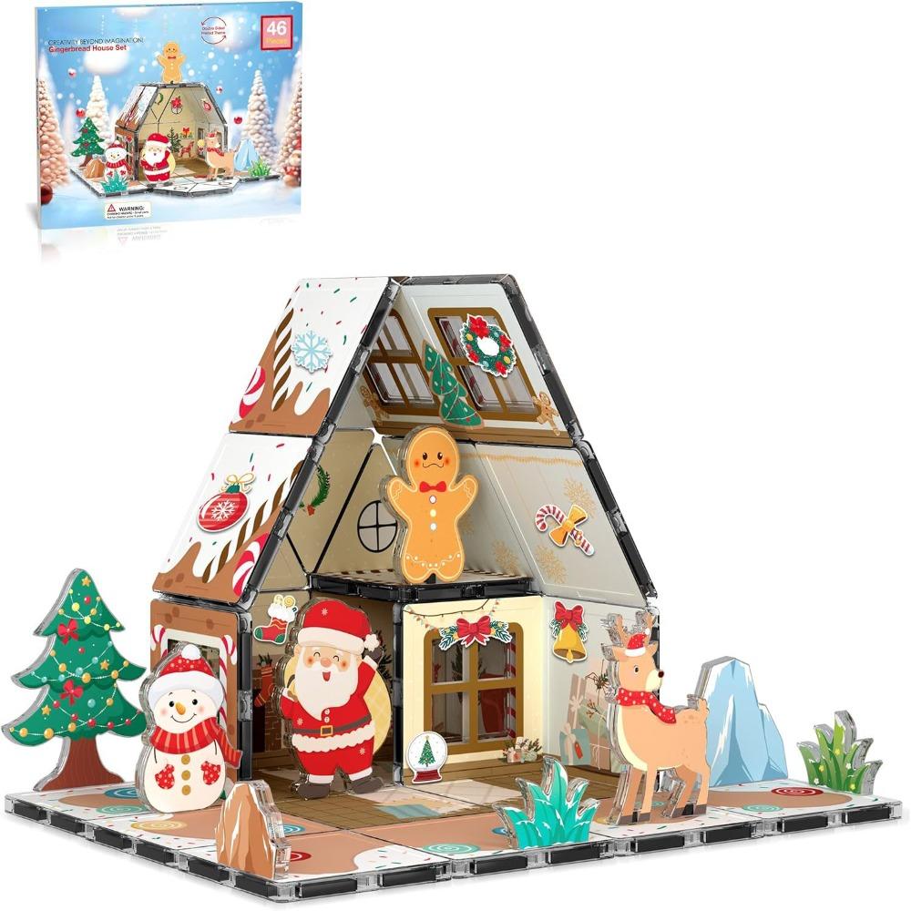 

Magnetic Holiday Cookie House Toy with Magnetic Tiles Christmas Building Blocks Kids