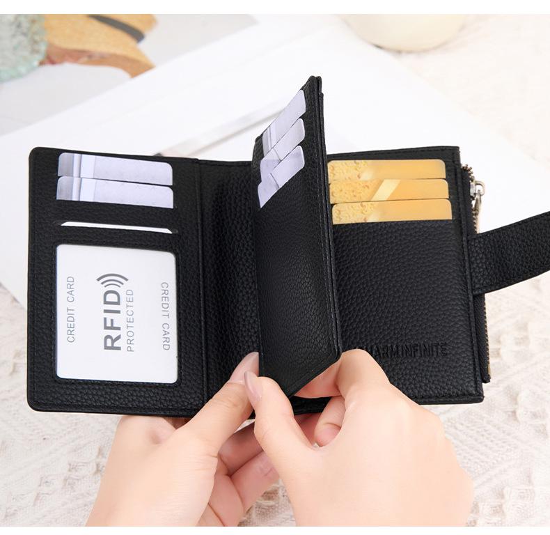 Women's RFID Soft Leather Short Wallet - Lychee Pattern, Zipper Closure, Card Holder, Fashionable Design