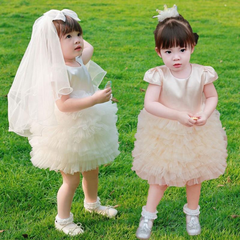 Baby Girls Princess Dress White Short Sleeve Birthday Party Wedding Tutu Gown