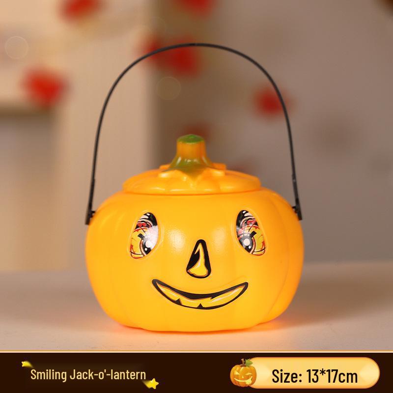 Luminous Halloween Pumpkin Lantern Bucket for Trick-or-Treating and Decor.