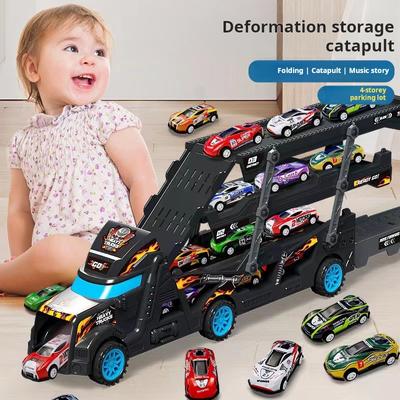 Large Kid Truck Deformation Transporter Car Toys Models Educational Model Folding Track Racing Vehicle Boys Girls Birthday Gift