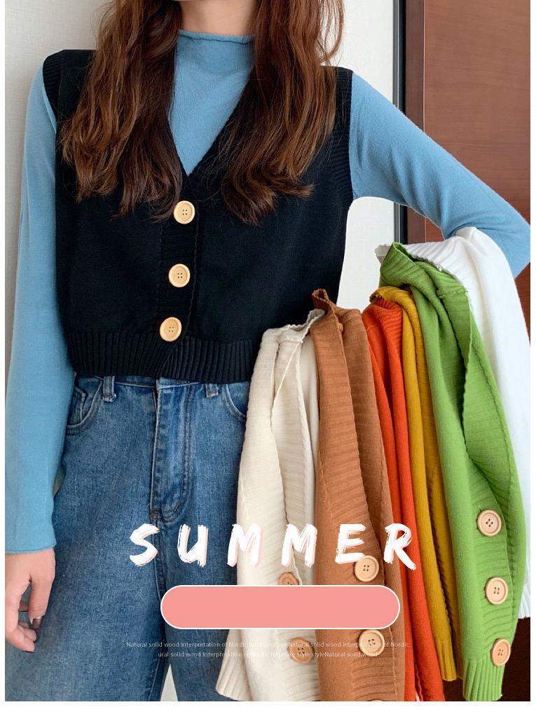 Korean-Style V-Neck Knit Vest for Women - Autumn/Winter Collection