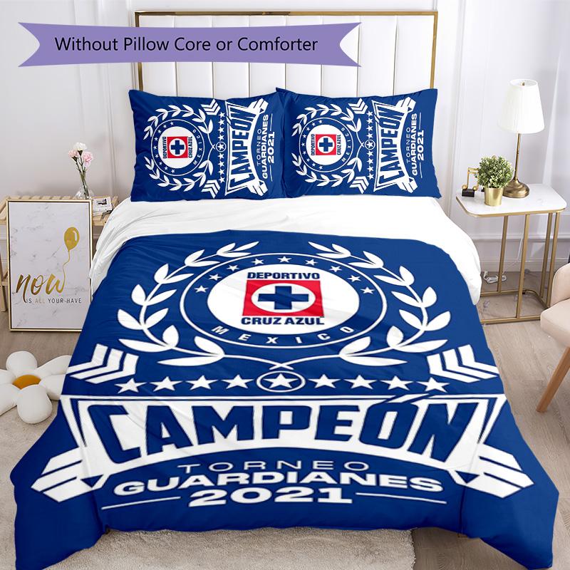 Cruz Azul Themed 3pcs Bedding Set Duvet Cover Closure Includes 1 Duvet Cover & 2 Pillowcases for All Seasons Bedroom Home Dorm Decor