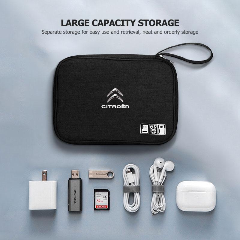 Travel Digital Charger Data Multi-Function USB Cable Storage Bag For Citroen C4 C3 C5 C1 C2 C6 VTS C4L DS3 DS4 DS5 Grand