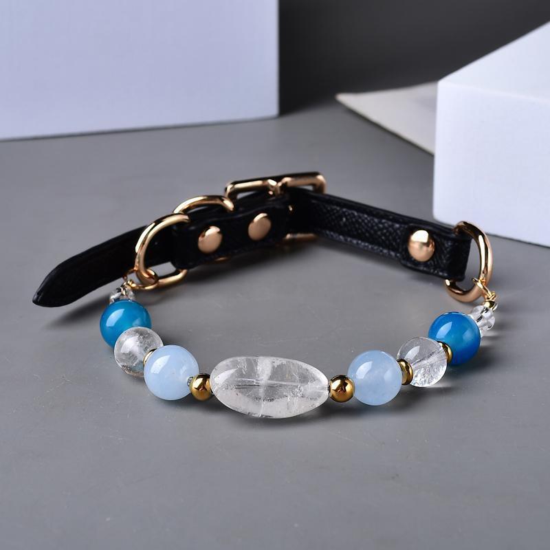 Handmade Natural Crystal Stone Pet Collar Necklace Dogs Cats Accessory With Beaded Design