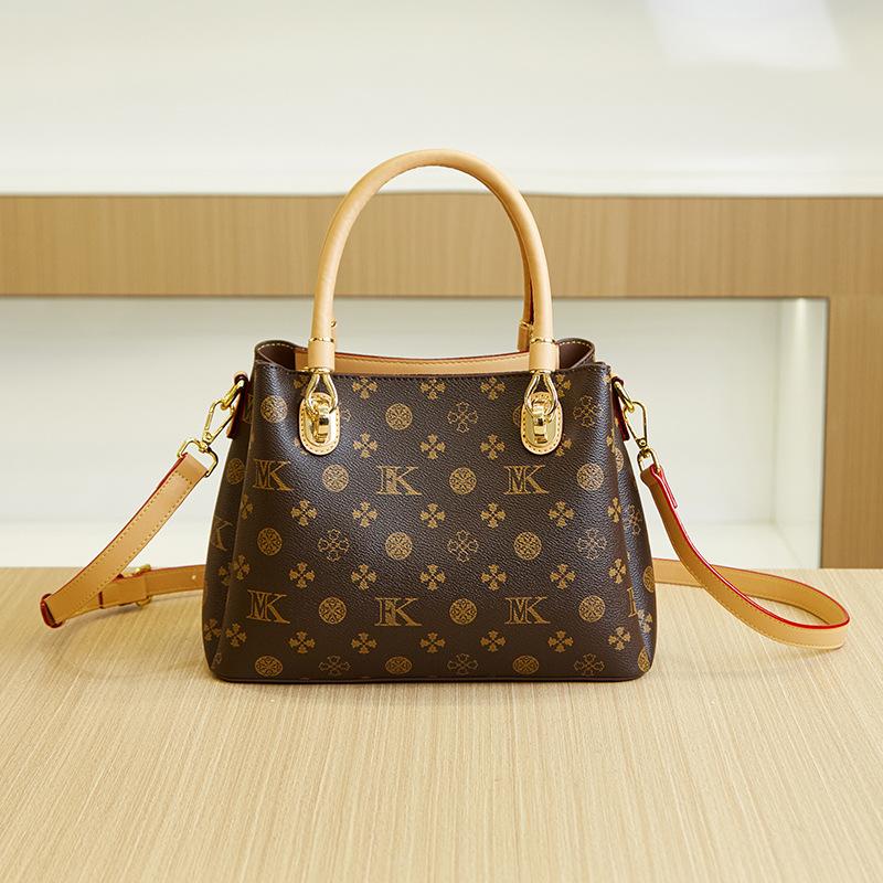 

Новая высококлассная печатная сумка-тоут с алфавитом, портативная, нишевая, легкая, роскошная, модная, универсальная, на одно плечо, через плечо, женская сумка темно-коричневого