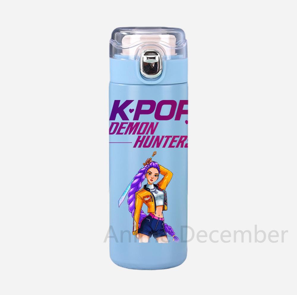 Anime K-Pop Lovci démonů Tištěná termoska Přenosná nerezová láhev na vodu 400 ml Nepropustný kempingový pohár na vodu Dárky