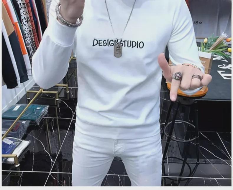 High-End Men's European Sweatshirt: Trendy, Long-Sleeved, Plus Velvet, Spring/Autumn, Thickened Winter Top