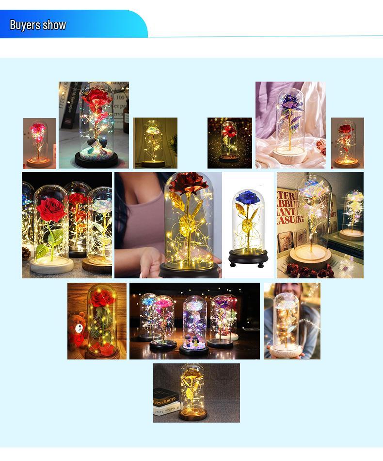 Gold Foil Rose Eternal Flower Glass Cover Gift for Valentine's Day, Christmas, New Year