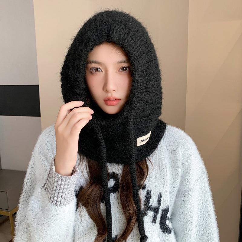 2026 Women's Knitted Balaclava Hat & Scarf Combo - Autumn/Winter Wool Ear Protection