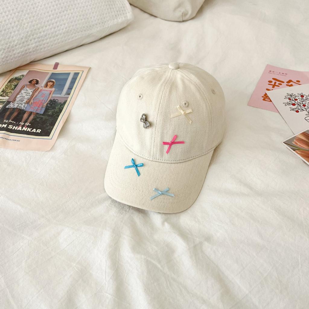 Spring And Summer Bow Baseball Cap Women'S Versatile Cute Big Head Circumference Showing Face Small Peaked Cap Big Face Hat
