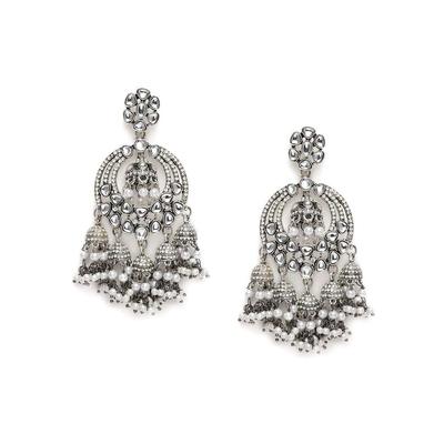 Antik Gümüş Ton Kundan ve Avusturya Elmasları Jhumki Damla Küpe Kadınlar İçin