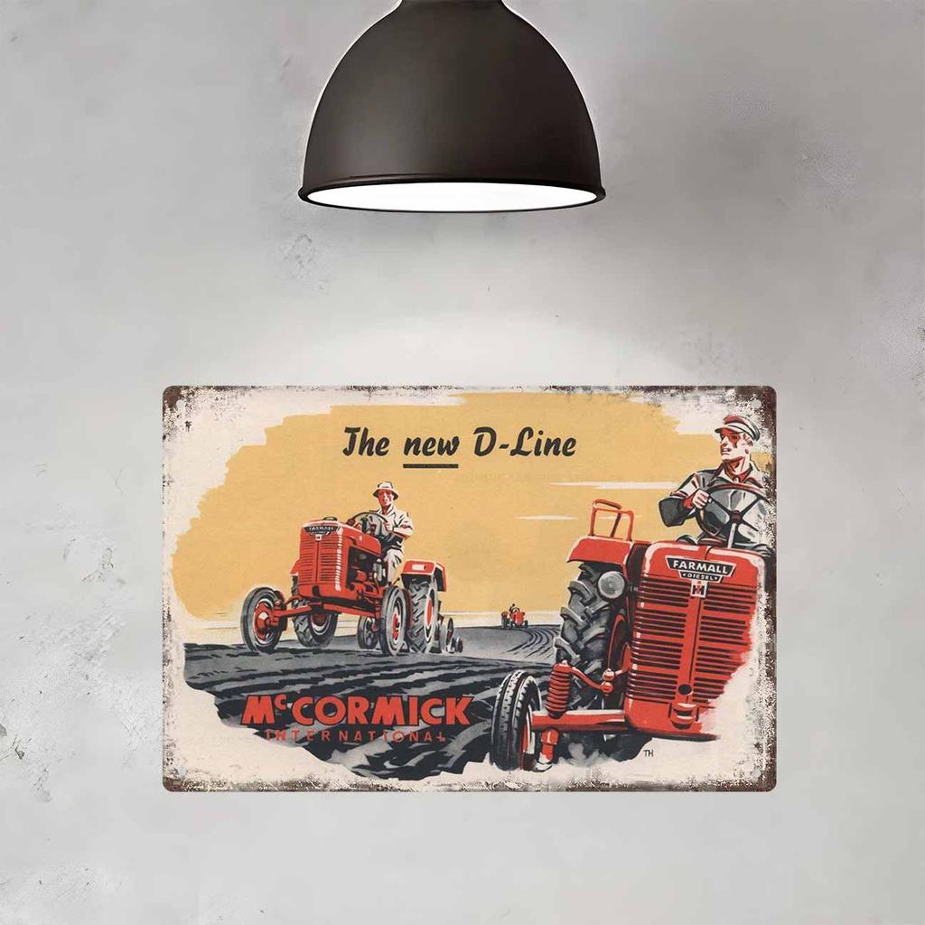Vibrant Green Tractor Against a Backdrop of Rolling Hills Vintage Metal Wall Sign Decor Poster Frames Garage Living Room