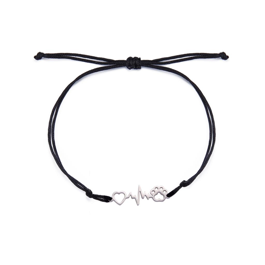 Heartbeat ECG Cat Paw Pendant Bracelet For Women Wax Cord Jewelry Gift
