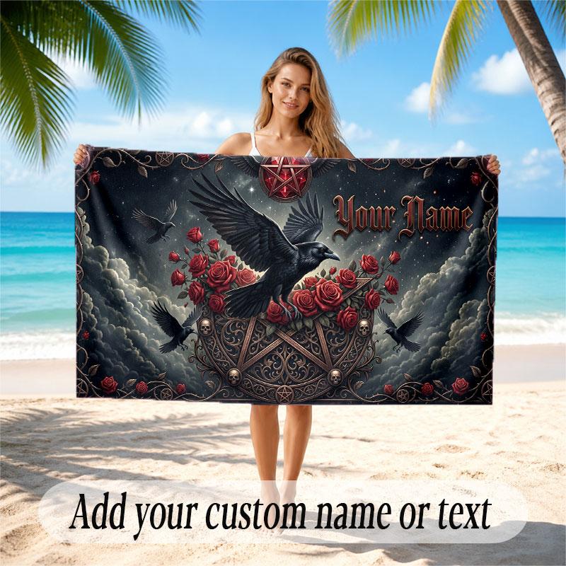 Rose Floral Theme Beach Towel Personalized Custom Name & Text Soft Quick Dry Beach Towel for Swimming Travel