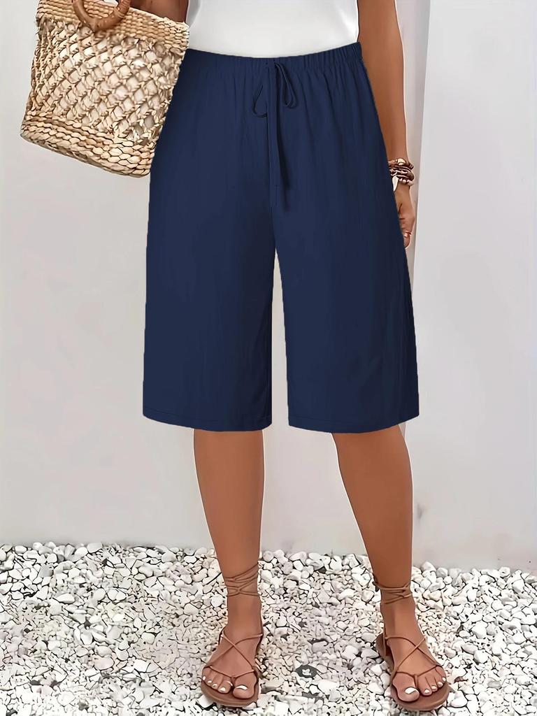Pantaloni da donna casual a tinta unita di media lunghezza a cinque punti