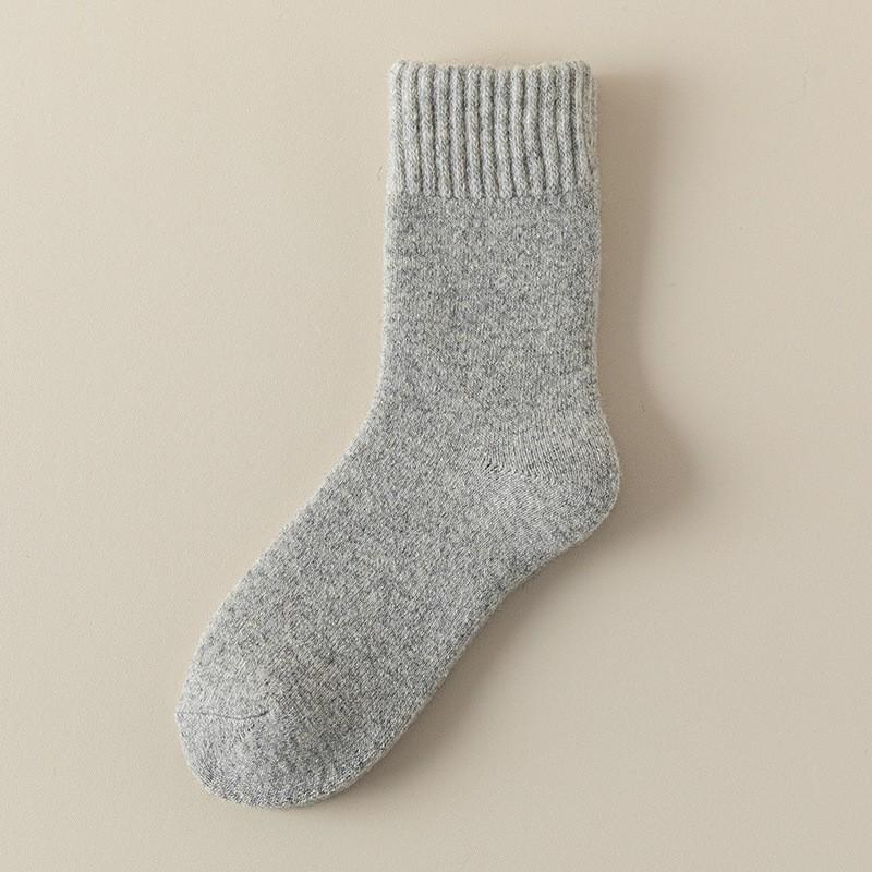 Wool Socks Children'S Medium Tube Socks Season Fleece Thickened Terry Socks Solid Color Retro Sweat-Absorbing Deodorant Medium Tube Socks Women
