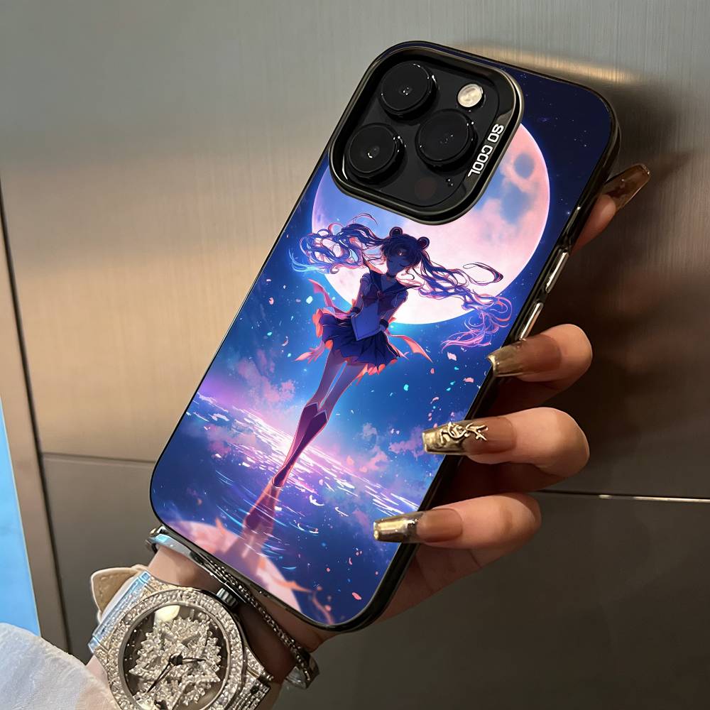 Sailor M-Moon-Usagi Tsukino For iPhone 17 16 15 14 13 12 11 Pro Max XS 17 Air Silicone Colored Silver Bumper Cover