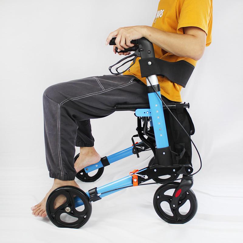Elderly Four Wheeled Walking Aid Vehicle Household Walking Aids with Brakes and Widened Seat Cushions Adjustable Height Shopping Cart with Storage Bag